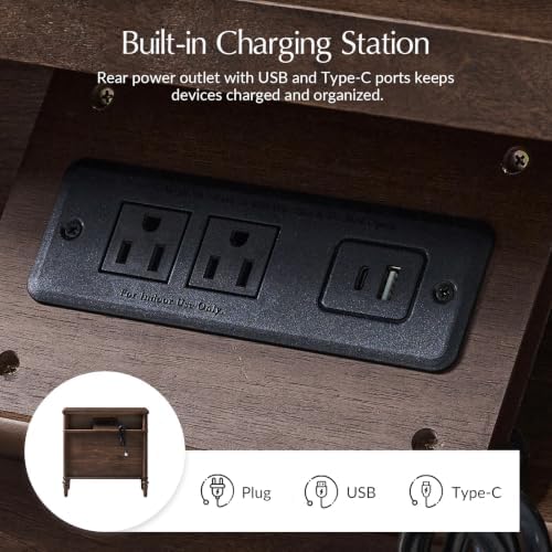 HULALA HOME Traditional Nightstand with Charging Station, Auburn, Set of 2
