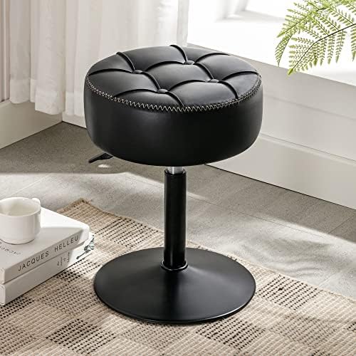 LUE BONA Adjustable Vanity Stool 15.8"-20.7", 360° Swivel Faux Leather Chair, 300lbs Capacity for Makeup Room, Bathroom, Living Room, Black