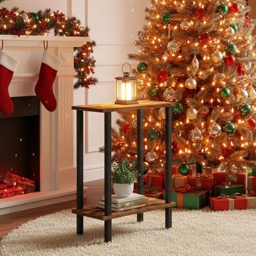 TUTOTAK Narrow Side Table, 2-Tier Small End Table for Couch