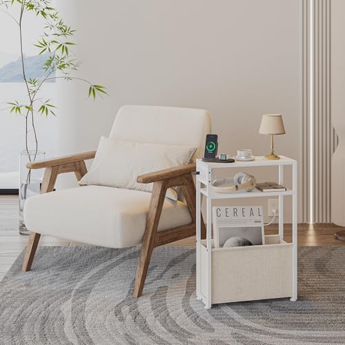 Leomonio Narrow Side Table, Slim Night Stand with Magazine Rack