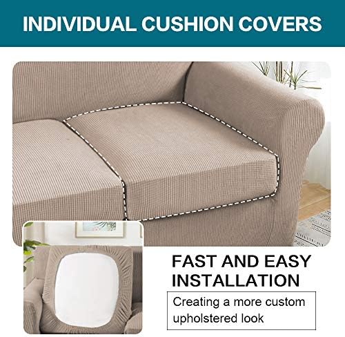 Turquoize 4 Piece Sofa Slipcover Sofa Covers for 3 Cushion Couch Soft Couch Cover for Dogs-Washable Sofa Furniture Covers with 3 Individual Cushion Covers,Feature Jacquard Fabric(3 Cushion Sofa, Sand)