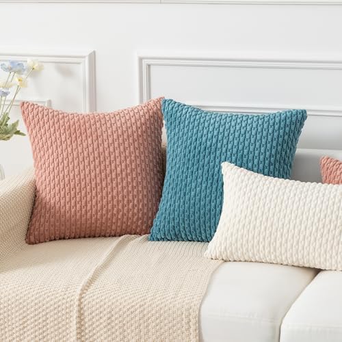 Kevin Textile Soft Corduroy 16x16 Inch Pillow Covers 2 Pack, Light Blue