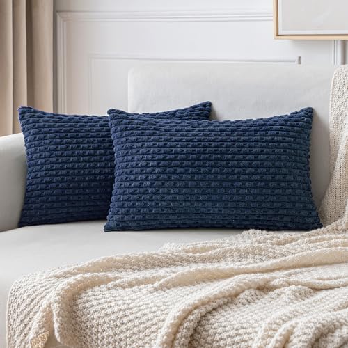 MIULEE Lumbar Decorative Throw Pillow Covers 12x20 Navy Blue Corduroy