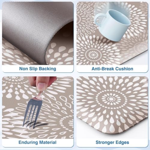 LuxStep Kitchen Mats for Floor,0.47 inch Thicker Cushioned Rug Anti-Fatigue Mats for Kitchen Decor Accessories,Waterproof Non-Slip Mats and Rugs Set for Office,Laundry 17.3"×29"+17.3"×47",Khaki