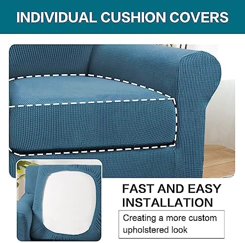 Turquoize 2 Piece Chair Covers Chair Slipcovers for Living Room Armchair Couch Cover Chair Sofa Cover with Individual Cushion Covers Furniture Cover for Chairs Feature Thick Fabric (Chair, Dusty Blue)