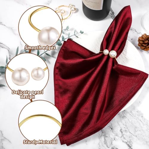 Set of 80 Pearl Napkin Rings, Gold Napkin Ring Holders with Faux Pearls