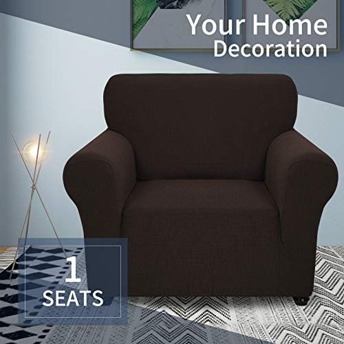 JIVINER Super Stretch Chair Slipcovers with Arms 1-Piece Jacquard Small Checks Living Room Armchair Covers Soft Anti Slip Sofa Couch Furniture Protector for Kids Pets (Chair, Dark Coffee)