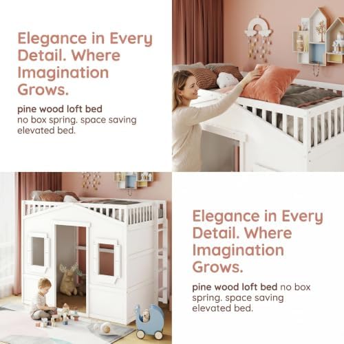 Bellemave Full Loft Bed with Ladder, Solid Pine Wood Frame, 400LBS Capacity