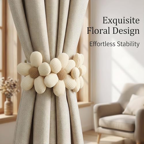 2pcs Curtain Ties Flower Curtain Buckles, Curtain Holdbacks,Curtain Clips, Cute Flower Curtain Ties Decorative Rope for Bedroom Window Treatment ﻿