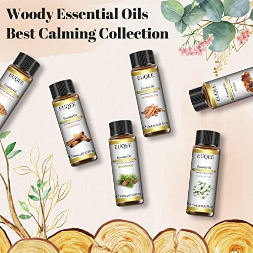 EUQEE 6PCS Woody Essential Oils Set for Diffuser, Candle Making, Massage