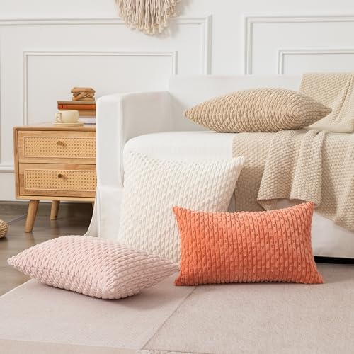 Kevin Textile Soft Corduroy 12"x20" Lumbar Pillow Covers 2 Pack, Coral Red