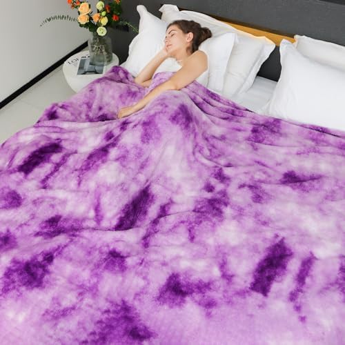 Purple Queen Size Blankets, Soft Fuzzy Plush Large Throw Blanket 90"x90"