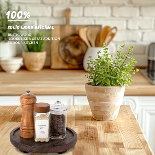 Round Decorative Tray Farmhouse Kitchen Decor Soap Dish, 8" Walnut