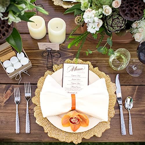 WUWEOT 12 Pack Gold Charger Plates, 12.7" Round Plastic Reef Plate Chargers with Flora Reef Design for Wedding Dinner Party Decoration