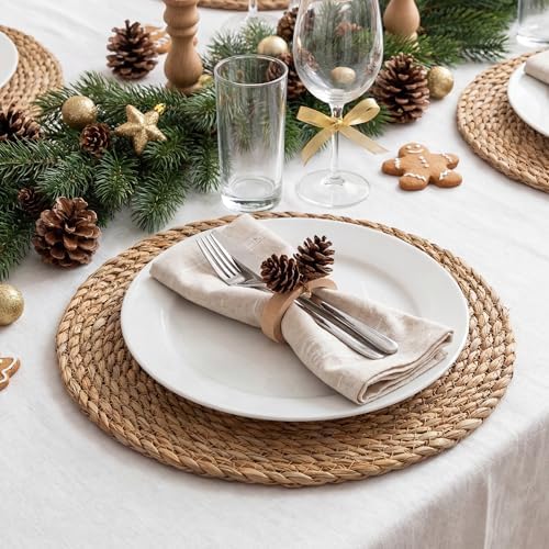 Round Woven Placemats 6PCS 13in Rattan Charger Wicker Boho Place mat