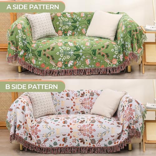 100% Cotton Light Green Boho Throw Blanket for Bed Gift 80"x90"