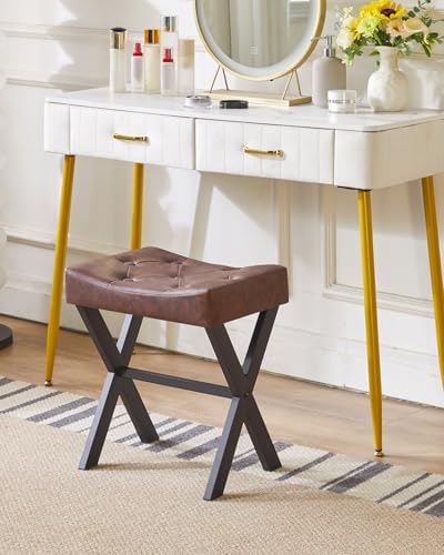 IBUYKE U-Shaped PU Vanity Stool, X-Leg Makeup Chair, Dark Brown WBD019Z
