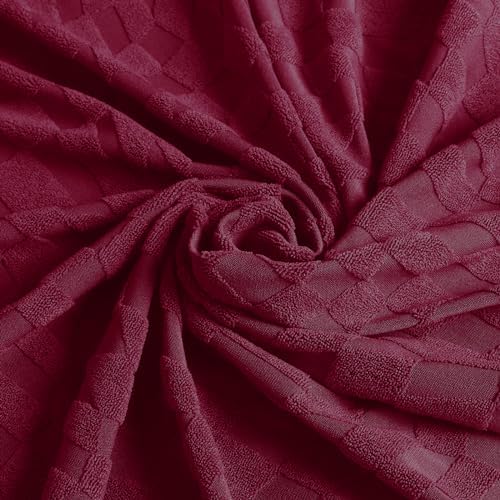 ZNSAYOTX 1 Piece Stretch Oversized Sofa Covers (91"-112"), New Plaid Couch Cover with Non-Slip Buckle for Dog Pets, Ultimate Soft Cozy Washable X-Large Sofa Slipcover Form Fit Protector, Wine Red