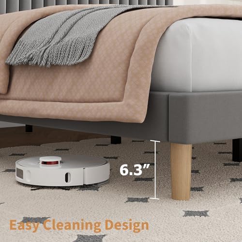 Full Bed Frame with Adjustable Headboard, Velvet Upholstered Platform Bed