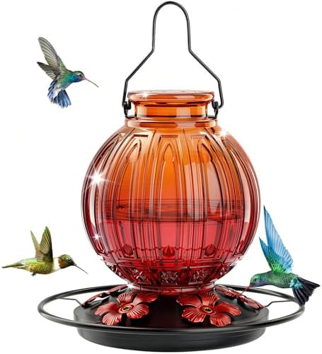 Glass Hummingbird Feeder for Outdoors Hanging, 26 fl oz Bird Nectar Feeder
