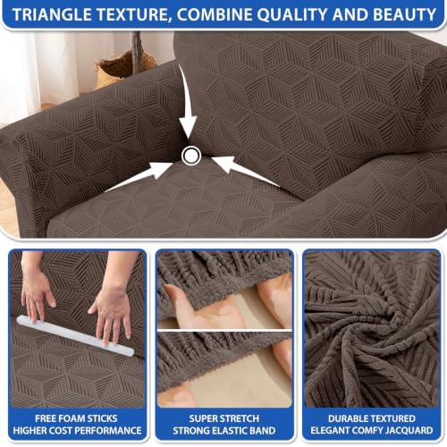 ZNSAYOTX Stretch Couch Cover, 1 Piece Oversized Sofa Covers for 3 Cushion Couch, Jacquard Sofa Slipcovers with Elastic Bottom Thickened Furniture Protector for Dog Cat Pet (X-Large, Brown)