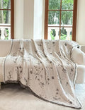 FALUCA Muslin Cotton Throw Blanket Boho Floral Jacquard with Fringe, 50 * 60 Blooms Pattern, Reversible Soft Breathable Cover for Couch Sofa Bedroom Vintage Farmhouse Home Decorative, White&Grey