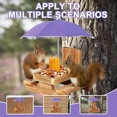 Gnodary Squirrel Feeder with Umbrella, Squirrel Feeders for Outside, Squirrel Picnic Table Feeder - Chipmunk Feeder Hold Corn, Corn Cob, Peanuts Style2 (Purple)