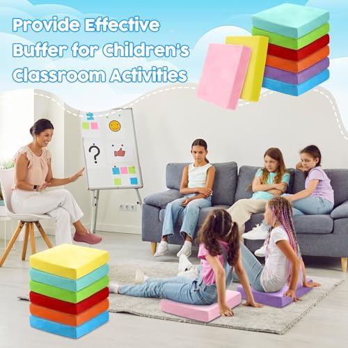 GlikCeil 8 Pcs Square Floor Pillow Cushions for Kid Classroom 15'', Rainbow