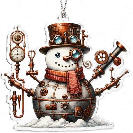 Steampunk Snowman Christmas Ornament 2026 Featuring a Vintage Mechanical Design with Gears and Pipes, Unique Christmas Tree Ornament for Steampunk Lovers, Snowman Holiday Decor and Festive Gift