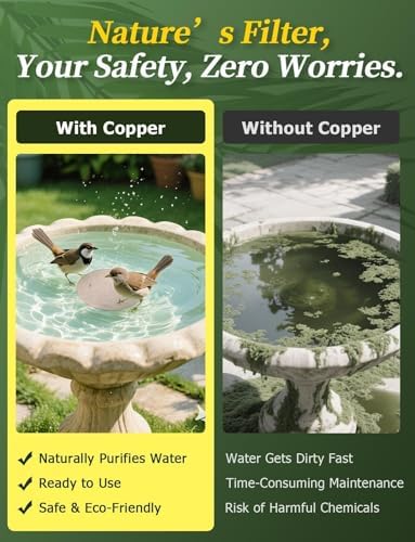 Mellbree 4-Pack Bird Bath Copper Disc, 0.6mm Reinforced 99.99% Pure Copper Cleaning Disk with Triple-Point Support for Physical Safe Clean Water All-Season (Sunflower)