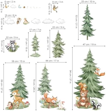 decalmile Mountain Pine Tree Forest Animals Bear Wall Decals Stickers (XL)