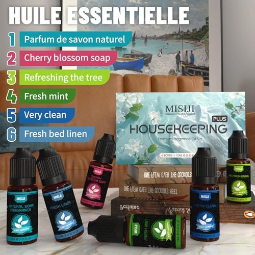 Housekeeping Essential Oils Set for Diffuser,Pure Aromatherapy Oil for Diffuser,Candle Making,Natural Soap Scent,Cherry Blossom Soap,Fresh Mint,Fresh Linen,Air Freshener,Extra Clean