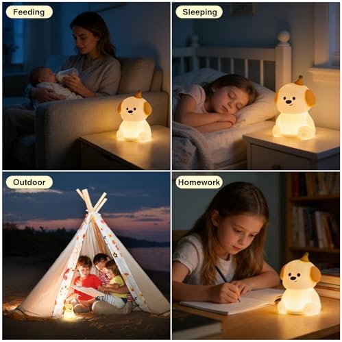 Puppy Silicone Night Light for Kids Baby, BPA-Free Safe Cute Lamp, 3 Brightness Dimmable RGB Color Changing, 30/60 Min Timer Tap Control Night Light for Nursery Bedroom Toddler Infant