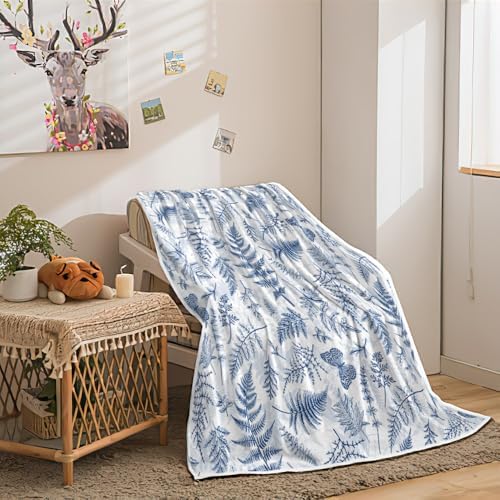 Floral Throw Blanket, Blue White Throws with Wildflowers Botanical Floral Printed for All Seasons, Vintage Butterfly Fluffy Fuzzy Blanket for Bedding Sofa and Travel Couch Chair Sofa Home Decor,60x80