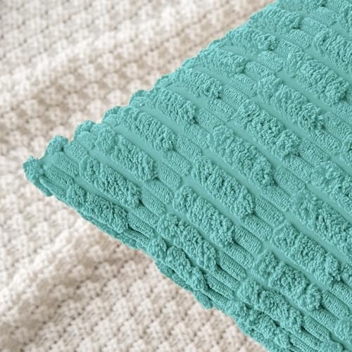 MIULEE Corduroy Decorative Throw Pillow Covers 20x20 Aqua Green Pack of 2