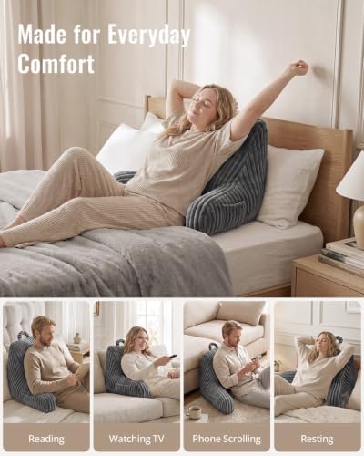 Blissful Diary Reading Pillow for Bed, Backrest Pillow, Slate Gray