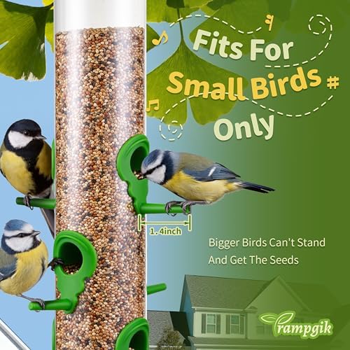 Tube Bird Feeders for Outdoors, 13" 6-Port Seed Catcher, Lawn Green, 2 PK