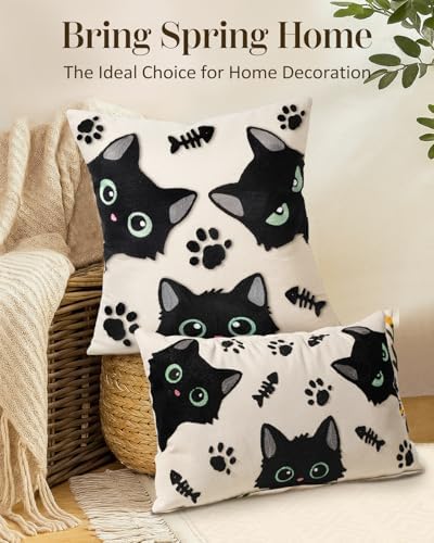 Embroidered Throw Pillow Cover 20x20 Inch, Cat Bone