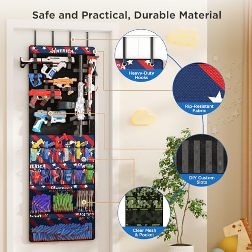 Mefirt Over Door Organizer for Nerf Guns, Hanging Toy Blasters Storage