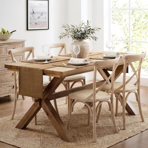 ZeeMart Linen Checked Farmhouse Table Runner, 13x72 Inches Roasted Brown