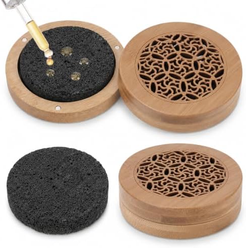 Passive Essential Oil Diffuser Stone, Small Lava Rock Diffuser Set Aromatherapy Stone for Desk Home Office Car Gift-Giving, Compact Wood Bas