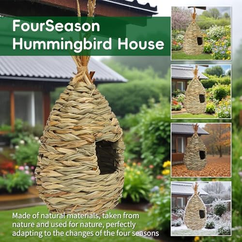 GUTE Hummingbird Houses 2Pcs Hand Woven Grass Hanging Bird Nest