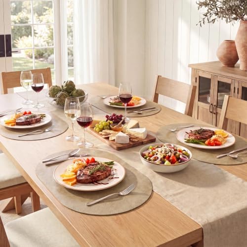 MOSAYT Vinyl Faux Leather Oval Placemats, Set of 6, Apricot