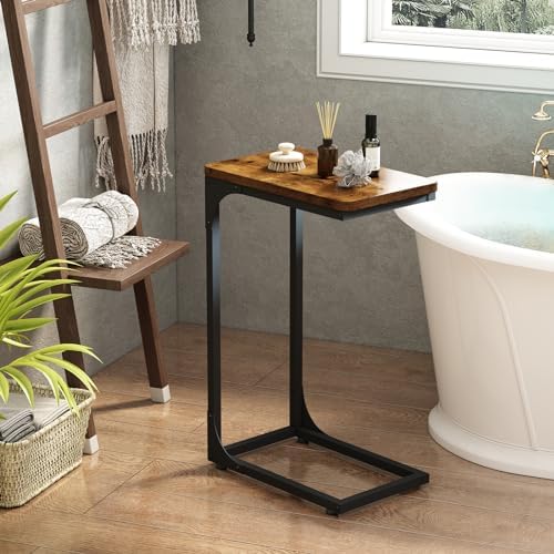 QEEIG Narrow C Shaped Side Table Set of 2 (9.5" Width, Brown)