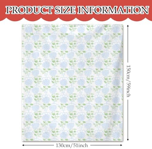 Blue Floral Blanket, Rustic Hydrangea Flower Plant Decorative Throw Blanket for Couch Bed Sofa, Cottagecore Flower Throw Blankets for Living Room Bedroom Decor, 50x60 Inches