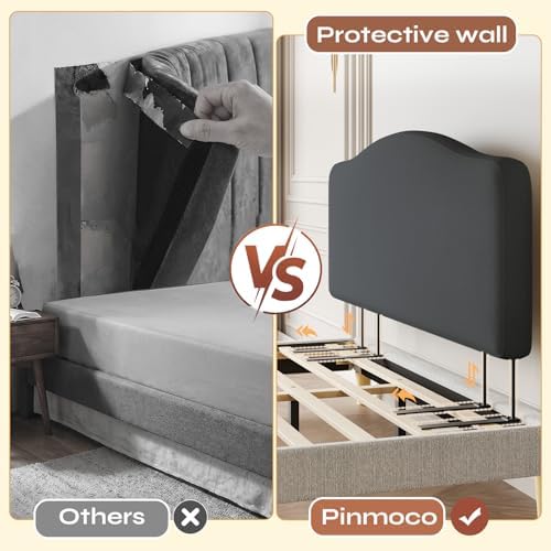 Pinmoco King Upholstered Headboard, Height Adjustable Velvet, Dark Grey