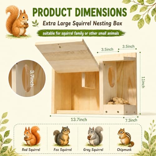 Large Squirrel House for Outside, Squirrel Nesting Box with Squirrel Feeder