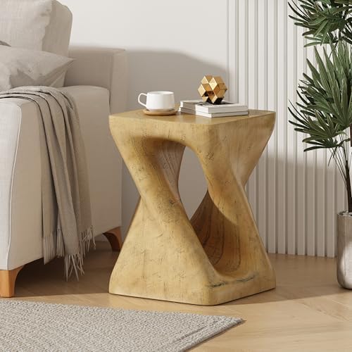 Christopher Knight Home Outdoor Side Table,Twist Shape End Table,Decorative Accent Table,Garden Stool Table for Patio Balcony Beach Pool Side,Lightweight Concrete,Wood Like Texture,Natural