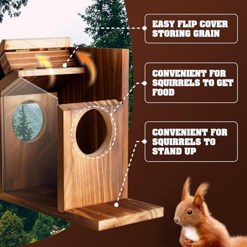 Gnodary Squirrel Feeders for Outside, Durable Squirrel House for Outdoor - Chipmunk Feeder, Squirrel Food for Backyard Squirrels Hold Corn, Corn Cob, Peanuts (Beige Brown)