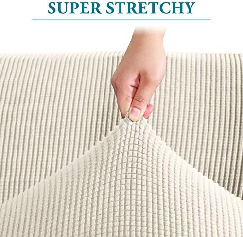 Flamingo P High Stretch Sofa Slipcover Non Slip Loveseat Covers for 2 Cushion Couch Washable Pet Furniture Protector Covers with Elastic Bottom, Thick Jacquard Fabric (Medium, Biscotti Beige)